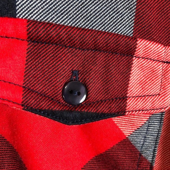 R N B shirt red black check roll tab button up pockets casual size medium - Picture 5 of 16
